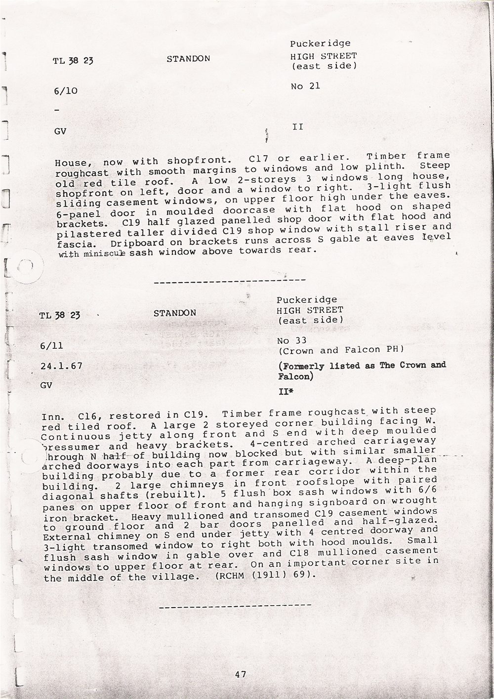 Listing details for Nos. 21–23 and the Crown & Falcon